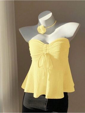 SHEIN Yellow Strapless Ruffle Peplum Camisole